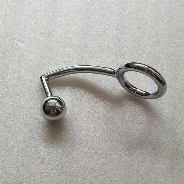 Men Penis Ring Stainless Steel Cock Anal Hook Beads
