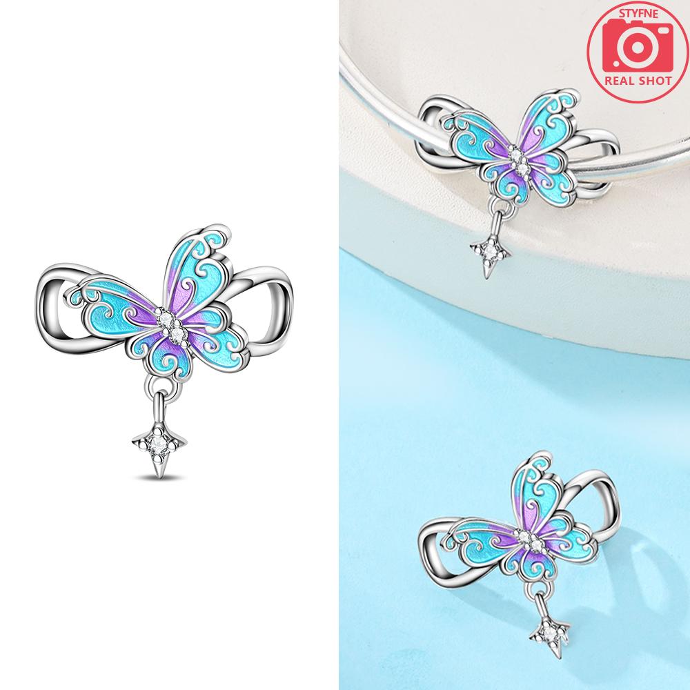 Original Blue Dreamy Romantic Butterfly Perfume Bottle Copper Charm Bead Fit Bracelet Women Jewelry Accessory Gift Set