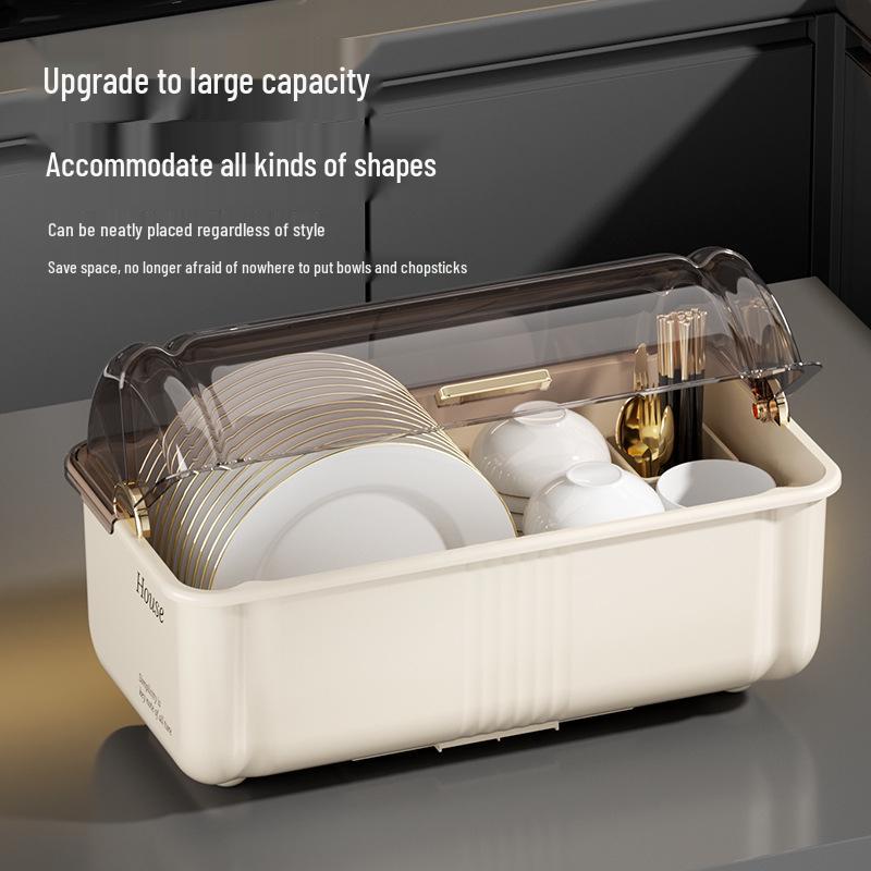 Multi-Functional Kitchen Storage Box with Lid: Bowl & Chopstick Rack, Draining Cabinet Organizer