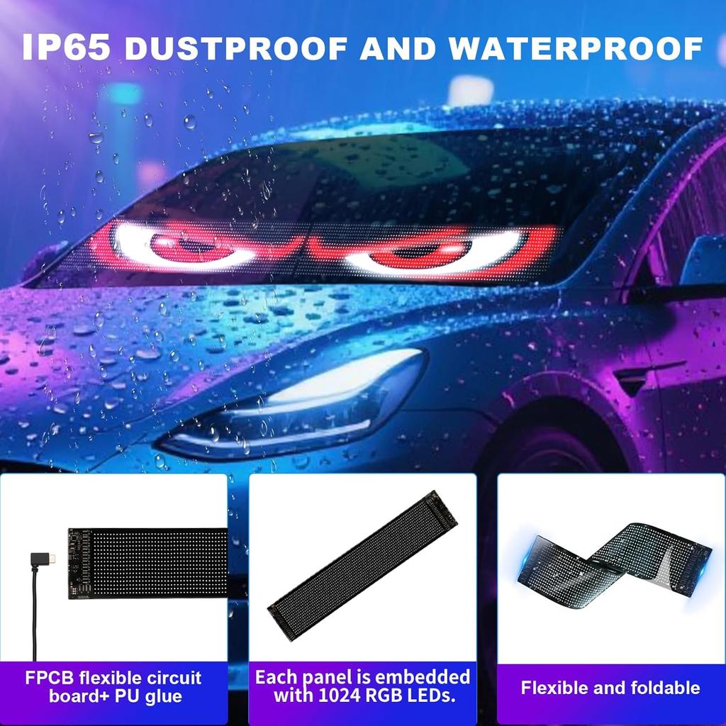 Devil Eyes Light For Cars (2-Pack) – 15''X4'' Dual LED Eyes For Car Windshield | Perfect Sync, Programmable Patterns, App/Remote Control | For