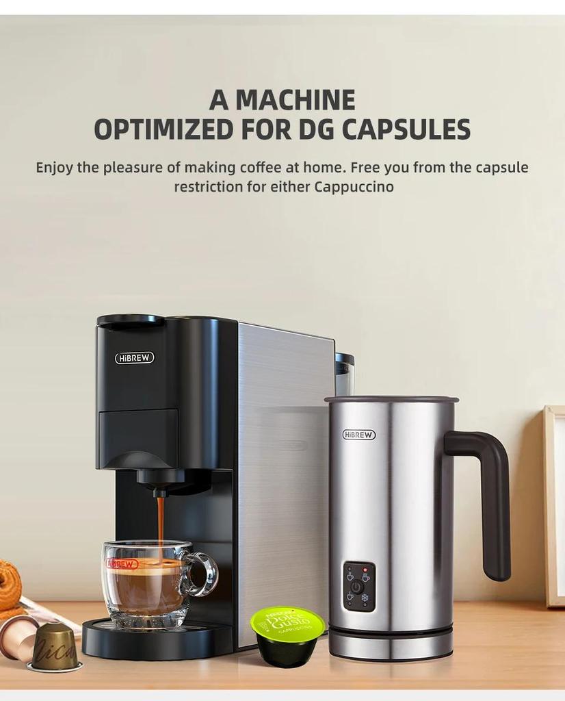 HiBREW Coffee Machine 5in1 Multiple Capsule Espresso Dolce Milk&Nespresso&ESE Pod&Powder Coffee Maker Stainless Metal H3A