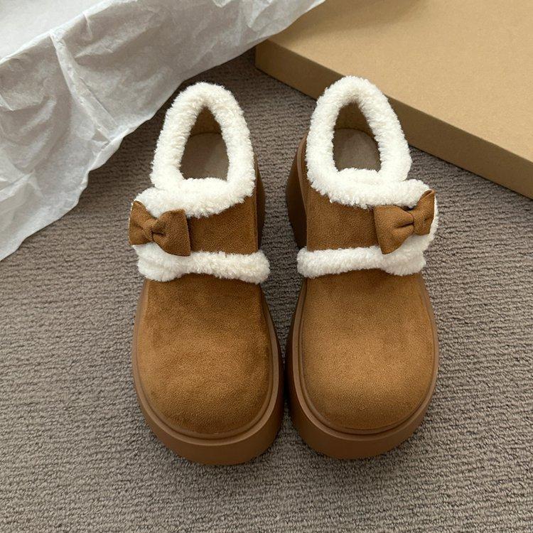 

Retro Internet celebrity explosion fleece thickened cotton shoes thick sole heightening warm fluffy shoes 40 малиновий