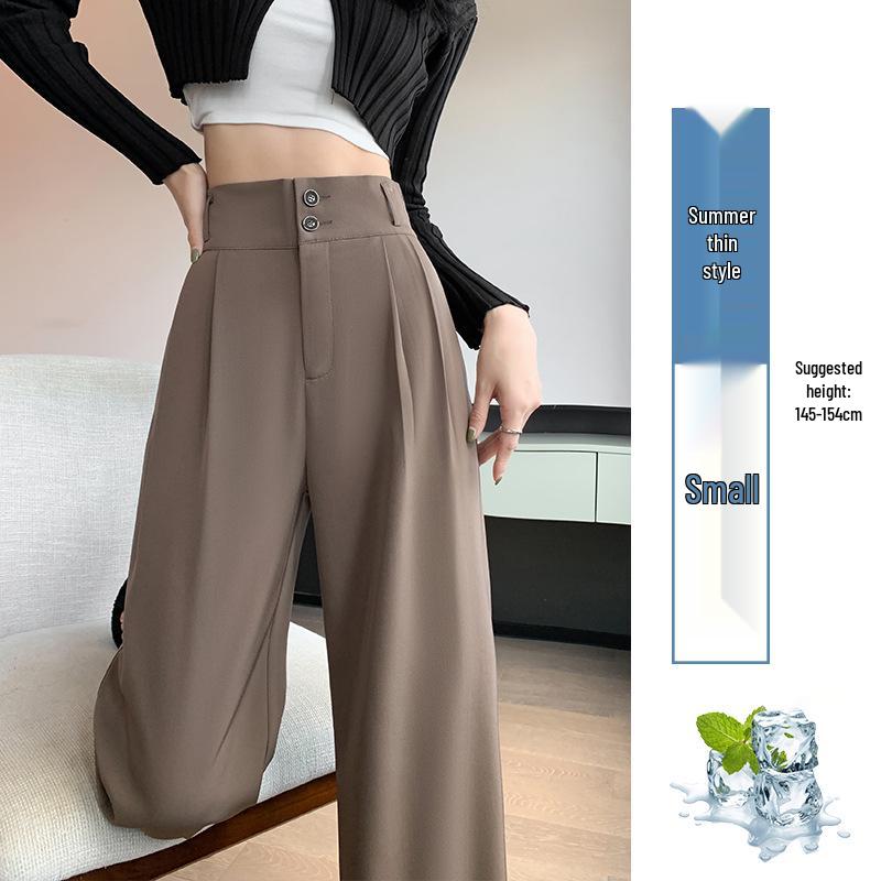 Pantaloni negri cu talie înaltă și picior larg pentru femei 2025: Subțiere, Drapat, Casual, Stil de primăvară/toamnă