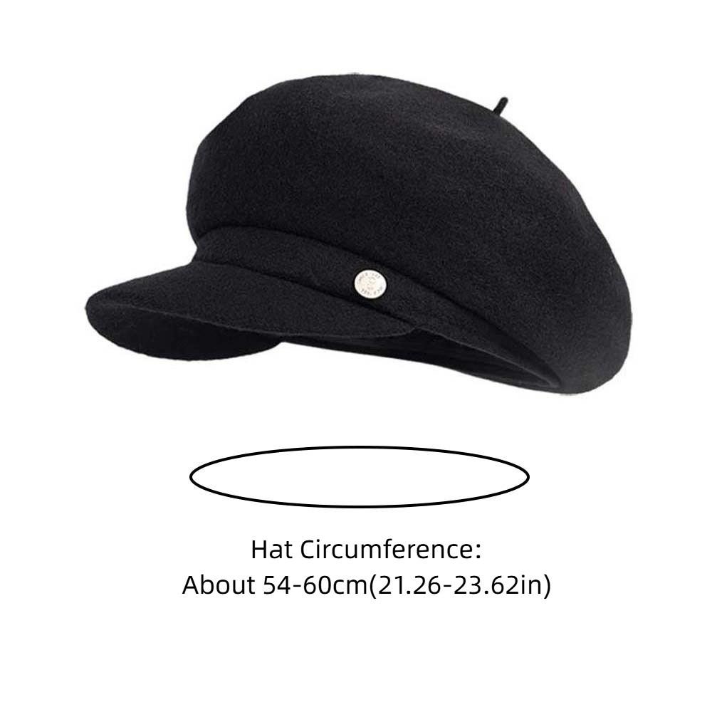 Casual Solid Color Wool Beret Cap Dome Knitted Female Painter Cap Big Head Circumference Versatile Octagonal Brimless Hat Spring