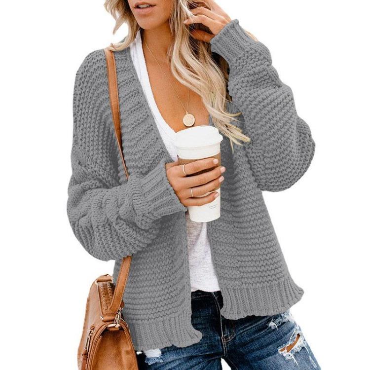 Women's Casual Solid Color Knitted Cardigan Loose Long Coat Medium Size