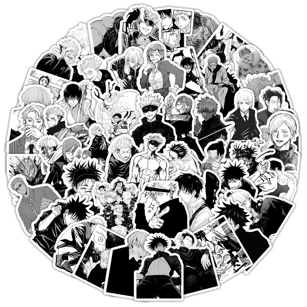 10/30/50/100pcs Black and White Anime Jujutsu Kaisen Stickers Japanese Cartoon Graffiti Decal DIY Guitar Skateboard Cool Sticker