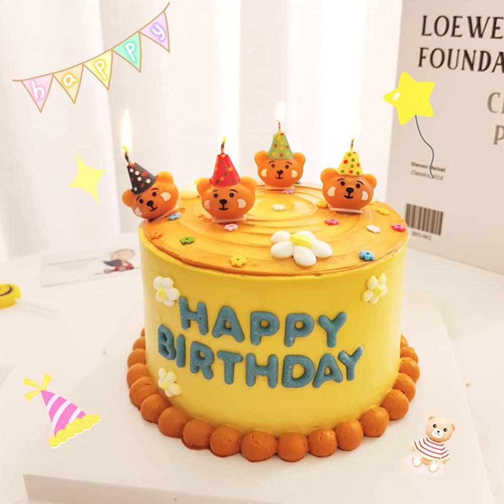 Bear Birthday Candles Cute Bear with Birthday Hat Candles Cartoon Bear Candles for Birthday Cake Decoration Wedding Bear Candles