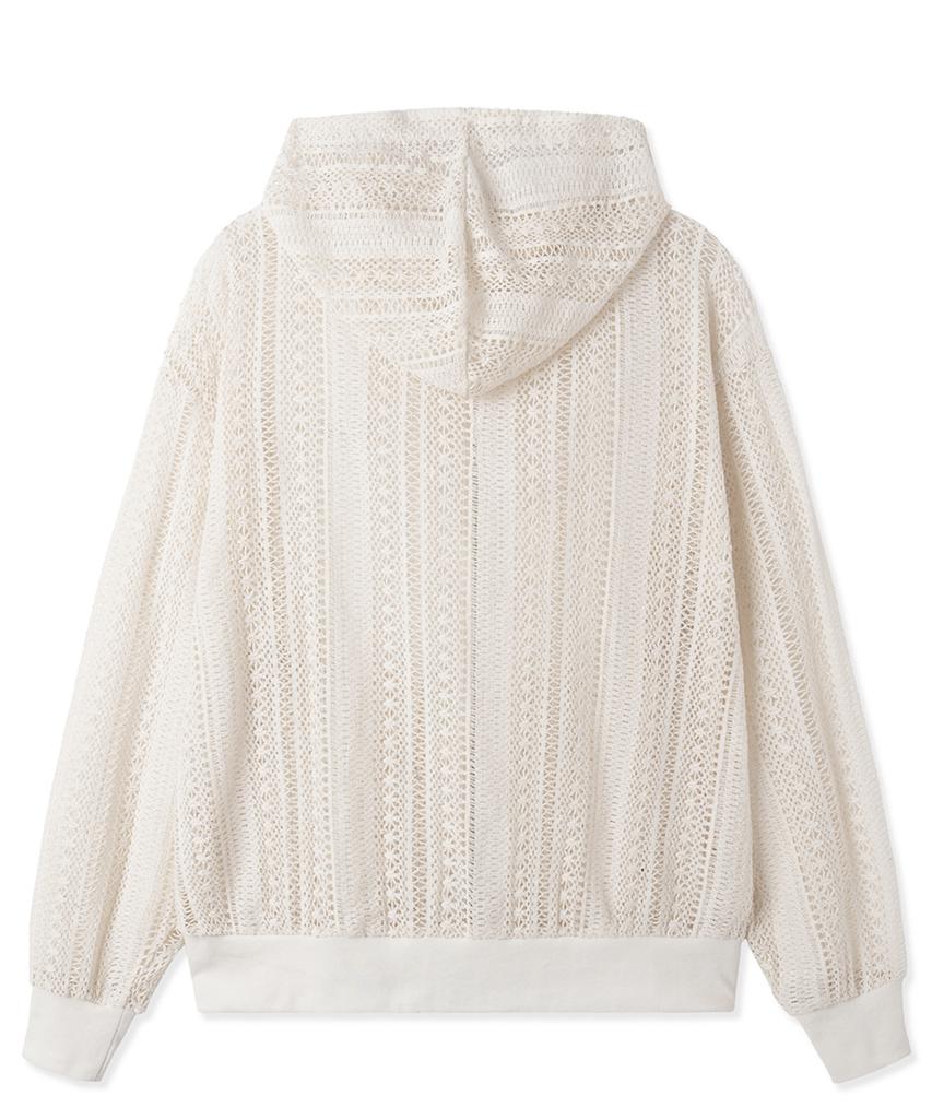 Openyard(Oy) Logo Crochet Hoodie Zip Up - Ivory