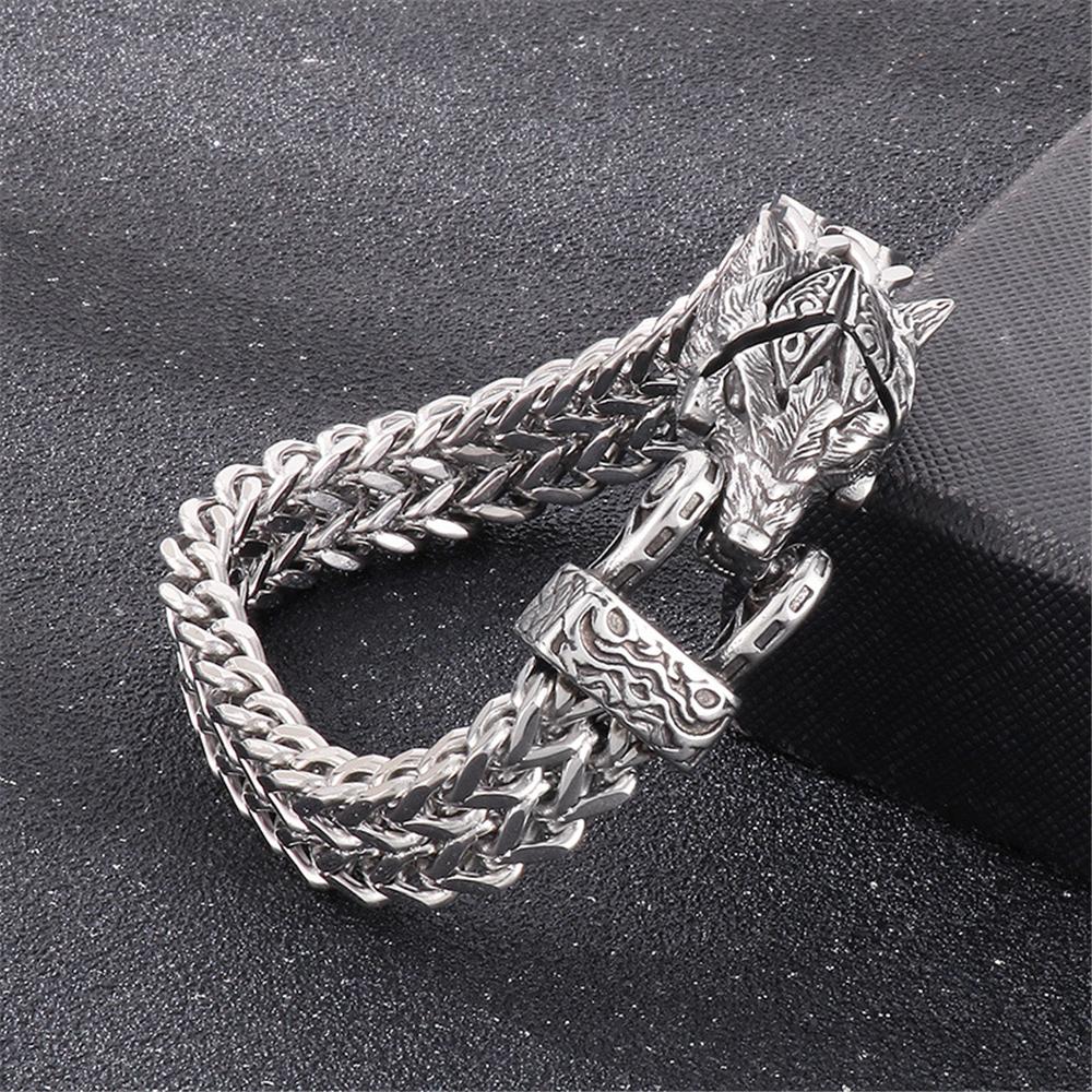 Punk Vikings Norse Wolf Bracelets Men Stainless Steel Biker Animal Bangles Nordic Mythology Jewelry Wolf Snake Eagle