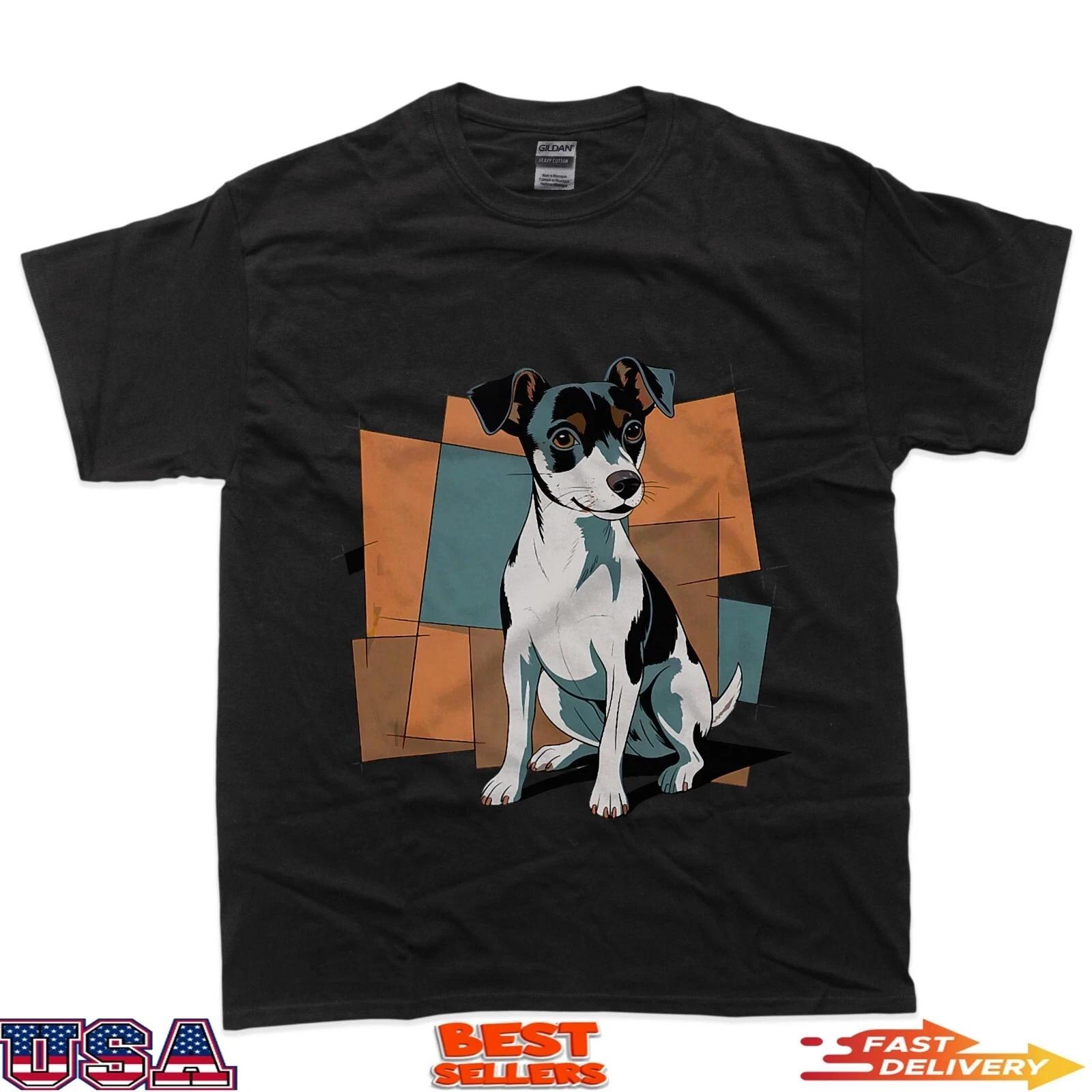 Funny Rat Terrier Puppy Abstract Art Cartoon T-Shirt S-4XL L