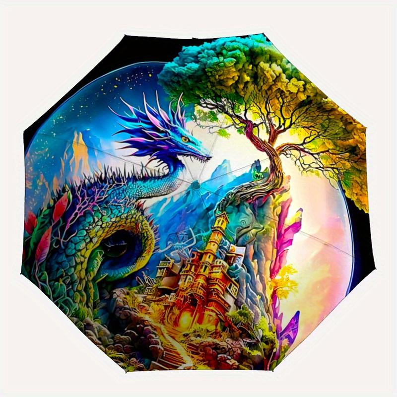 1pc Dragon's Majesty Pattern Automatic, 8 Iron Frames, High-Value Folding Umbrella, Suitable for Office, Travel and Outdoor Adventure.C075