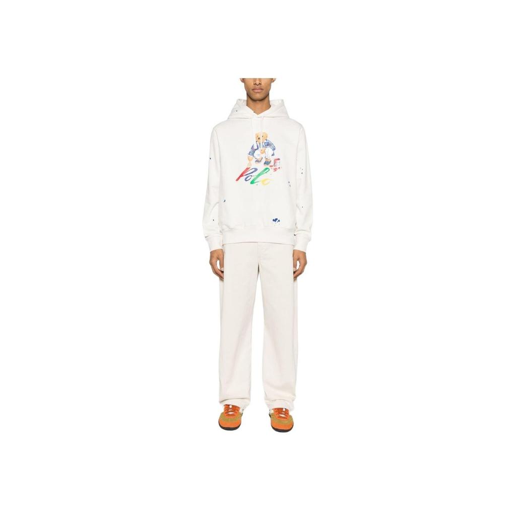 Polo Ralph Lauren FW23 Paint Splash Logo Print Loose Fit Hoodie Men Hoodies White 710926546-001
