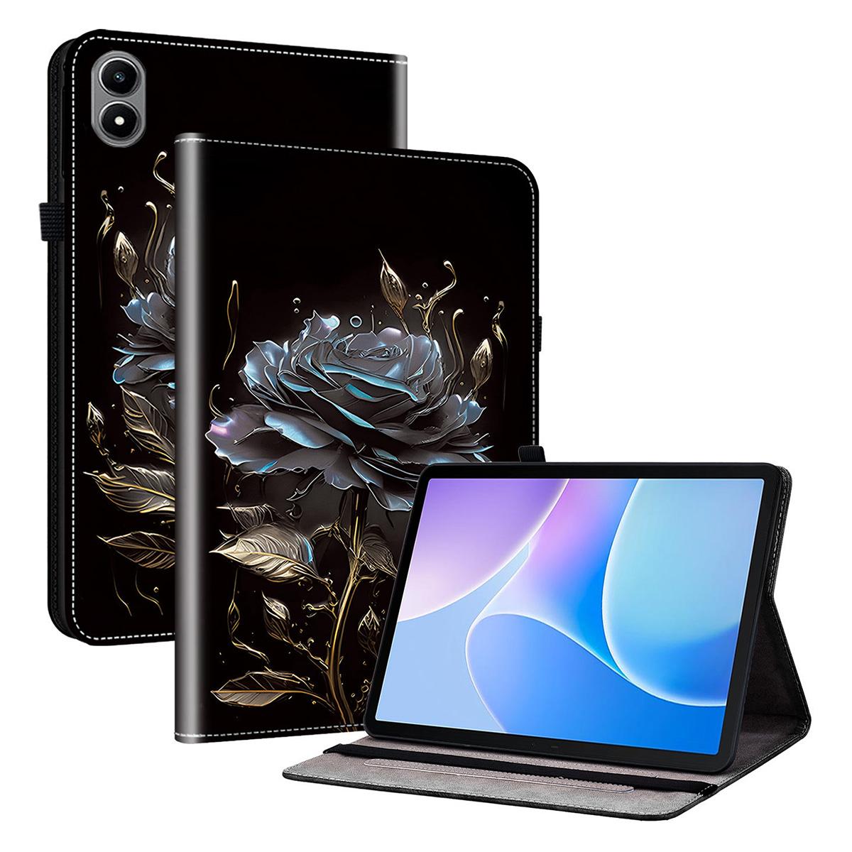 

Для Infinix Xpad 20 Кожаный чехол с принтом, подставка, чехол для планшета со слотами для карт Black Rose