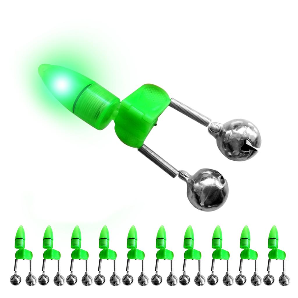 10pcs LED Night Fishing Rod Bite Bait Alarm Light with Twin Bells Ring Fishing Bite Alarm Indicator
