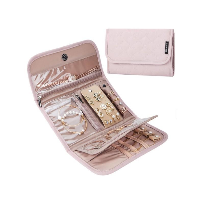 Foldable Travel Jewelry Organizer Roll, Portable Storage For Earrings Necklaces Rings