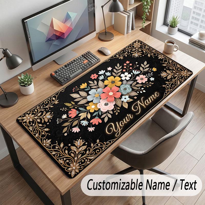 Floral Garden Theme Customized Mouse Pad Personalized Print Name Text Desk Mat For Home Office Table Decor
