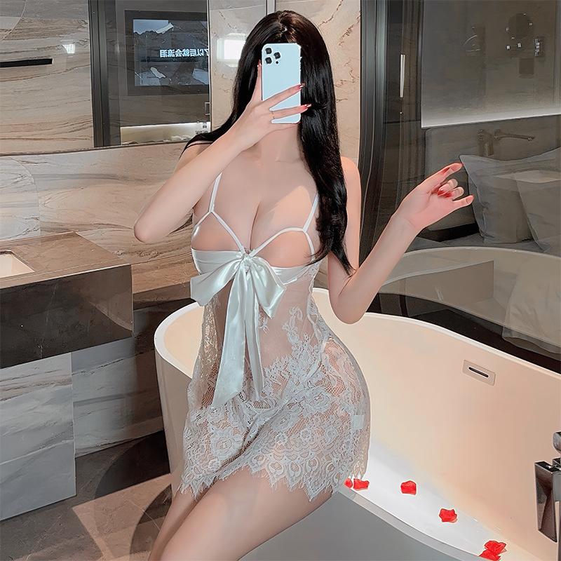 Fan Lei, sexy underwear, suspender skirt, lace through yarn, temptation, bow tie, hollowed out sweet 760