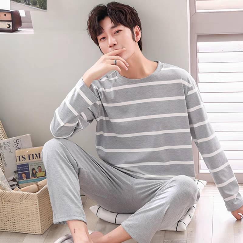 Men's Long Sleeve Pajamas Set - Spring/Autumn Style, Plus Size, Suitable for Teens and University Students, Indoor/Outdoor Wear