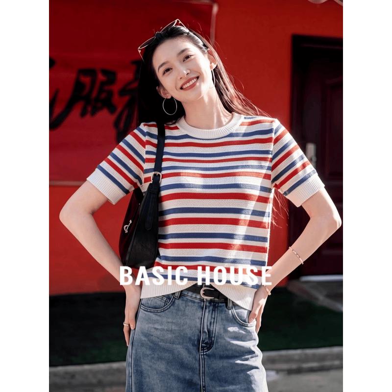 Basic House Striped Knit Short Sleeve T-Shirt S