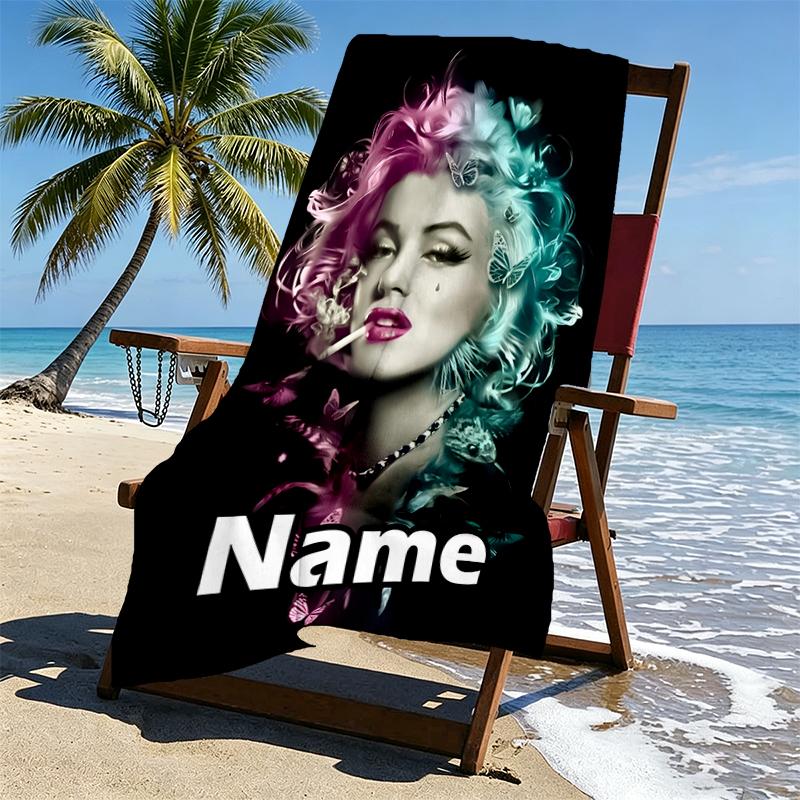 Custom Name Personalized Singer Print Beach Towel, for Trip Camping Beach Party Home Decor, Birthday Gift for Family & Friends
