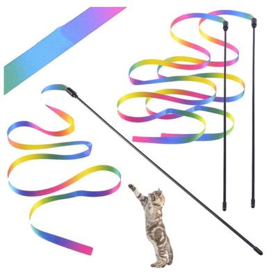 Vara de Brinquedo para Gato com Fita Arco-Íris - Brinquedo de Tira de Cetim Sete Cores