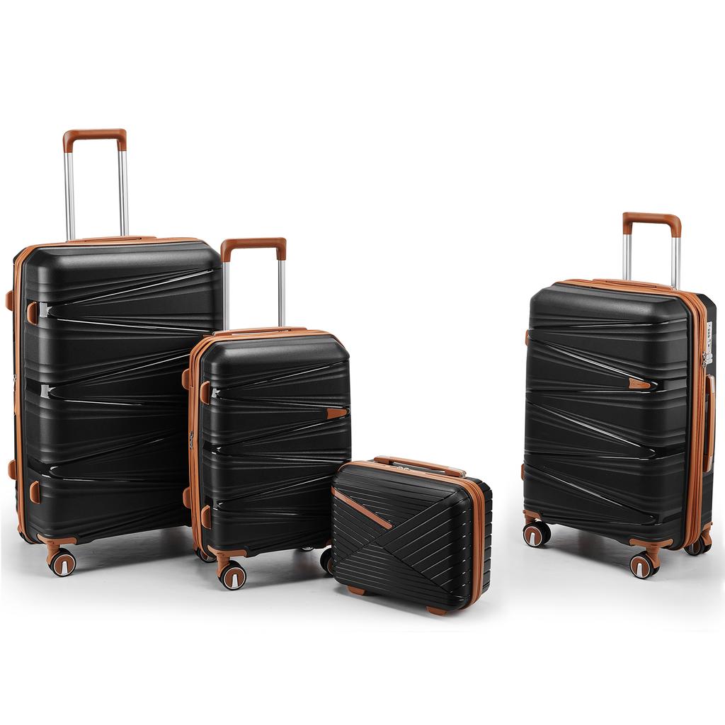 4-Piece Hardshell Luggage Set PP, Suitcase (20/24/28 Inch), 14" Cosmetic Case, Removable Wheels, Space-Saving, Lightweight & Robust Combination Lock