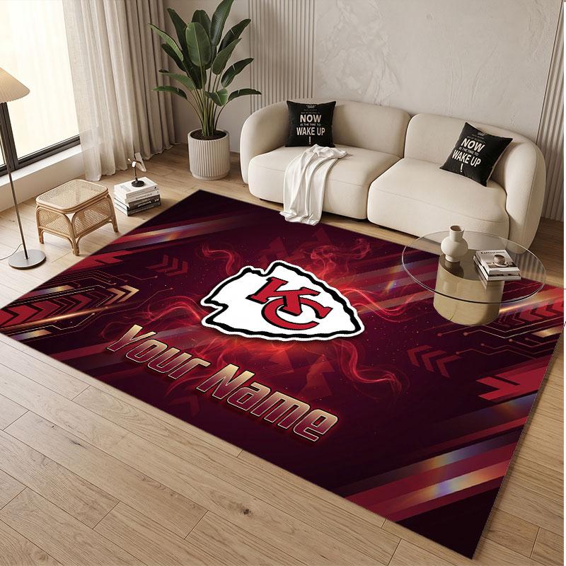 Custom Rug Kansas City Chiefs Pattern Print Name Text Soft Non‑Slip Floor Carpet for Home Indoor Decoration