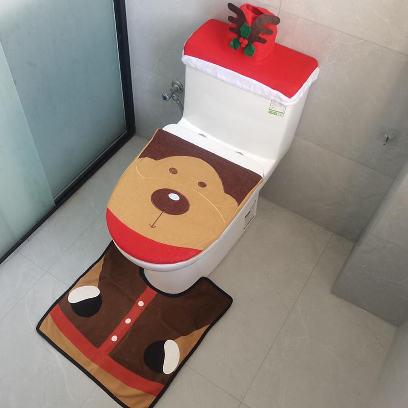 Ensemble de toilette de dessin animé de Noël: Housse de protection pour bonhomme de neige, elfe et cerf avec repose-pieds