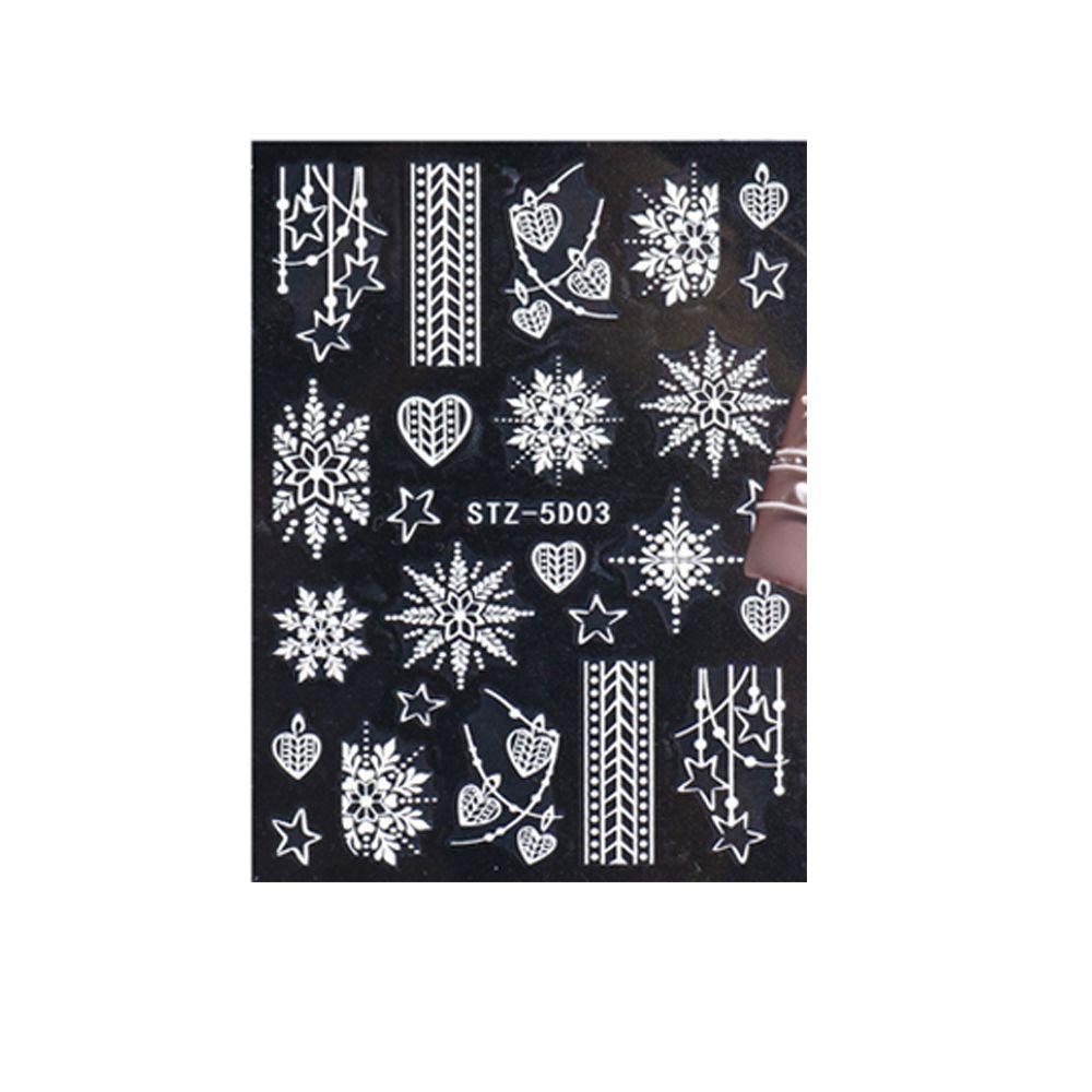 

Nail Art Decorations White Charms Flower Winter Nail Sticker 5D Embossed Christmas Snowflakes 5D-03