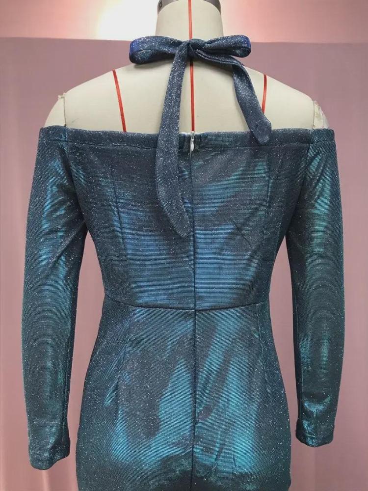 Sexy Glam Pailletten Jumpsuit mit schrägem Kragen, mittelhoher Taille, europäisch-amerikanischer Stil, Rock