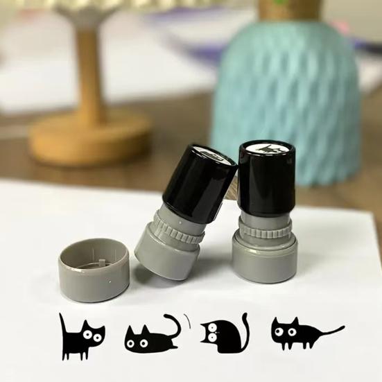 Cute Black Cat Stamp Set Self-Inking Light-Sensitive Stamps for Notebooks Cards Planners Creative DIY Craft Tool for Kids Adults Teacher