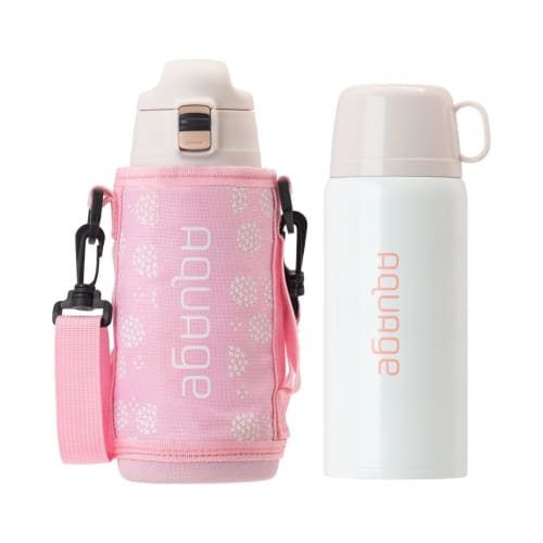 Atlas Water Bottle, 670ml/620ml Capacity, Insulated, Cold, and Hot, Lightweight, for Kids and Children, Includes Cup, 2-Way Storage, Pouch, Pink Beige