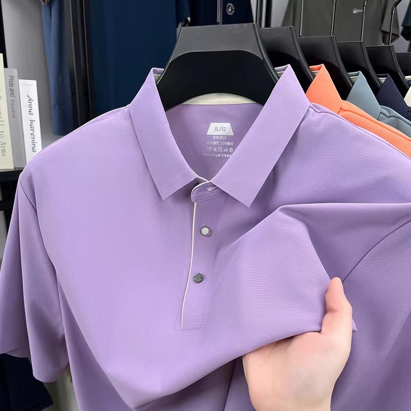 High Quality Ice Silk Breathable Polo Shirt Short Sleeve Men's Wear Summer Comfort Fashion Solid Color Business Casual T-shirt