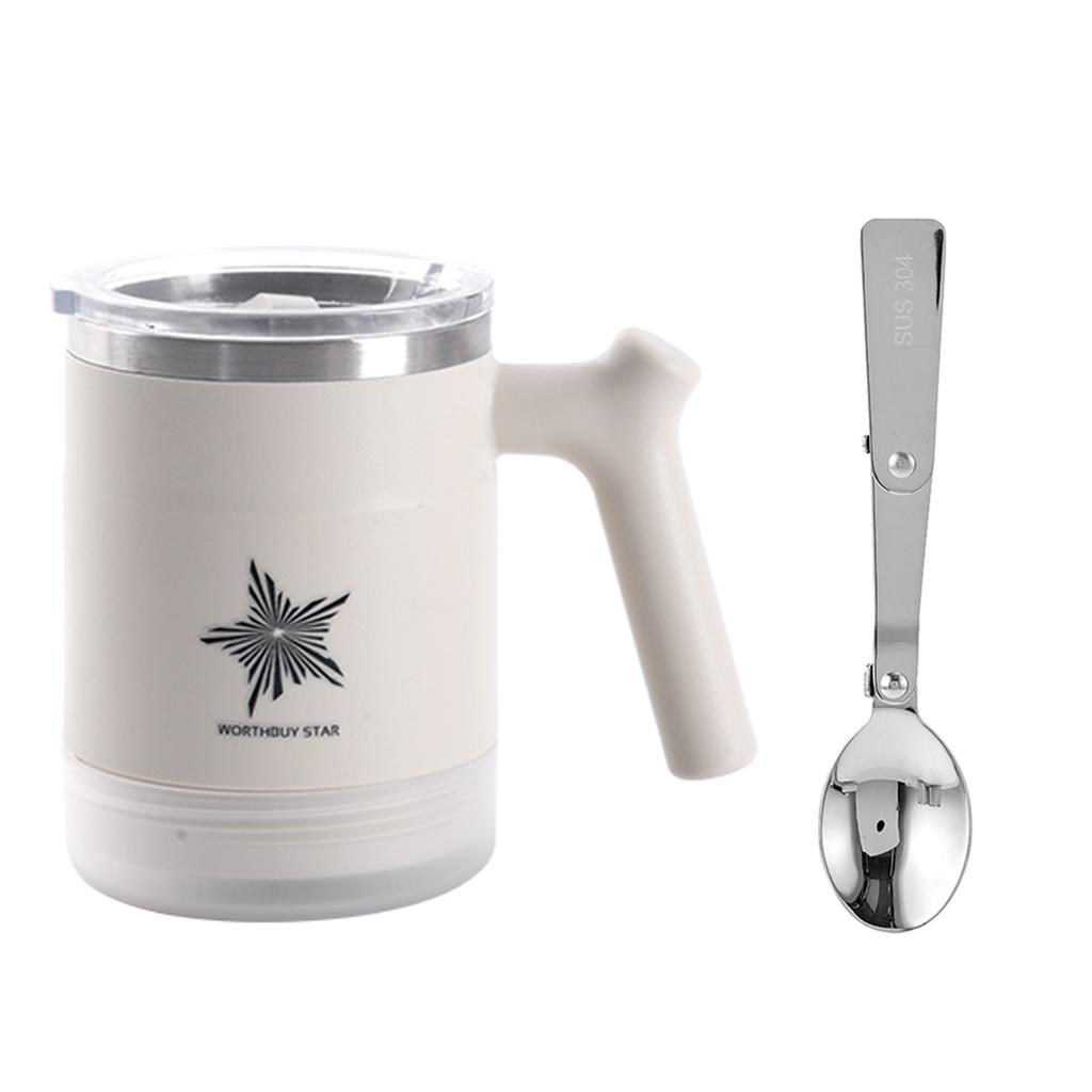 304 Stainless Steel Milk Coffee Mug With Folding Spoon Cute Double Wall Water Cup Portable Durable Sealed Drinking Cup