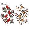 Weather Resistant Metal Decor Bird Wall Decor, Red & Chickadee Sculpture with Branches and Decorative Accents for Balcony Berries, 2D Iron Art Hanging