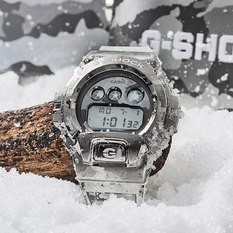 Casio Waterproof Sports Watch Quartz Movement Resin Strap Japanese and Korean Watch Men's Watch Silver Dial GM-6900SCM-1PR
