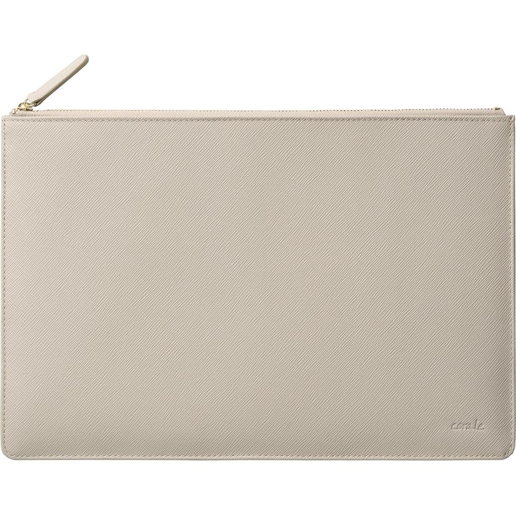 Corale Leather Multi-Pouch for Gadgets, Large, Fits 11-inch iPad, Travel, Slim, Large Capacity, Bag-in-Bag, Clutch Bag (Grey Beige)