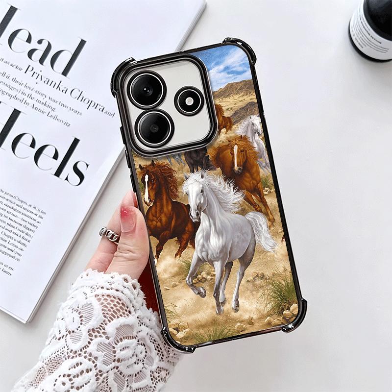 Ferghana Horse Animal Plating Phone Case For Xiaomi Redmi Note 14 15 Pro Plus 13 12 11 11S 11T 10 9S 9 5G Anti-Fall Airabag Cove