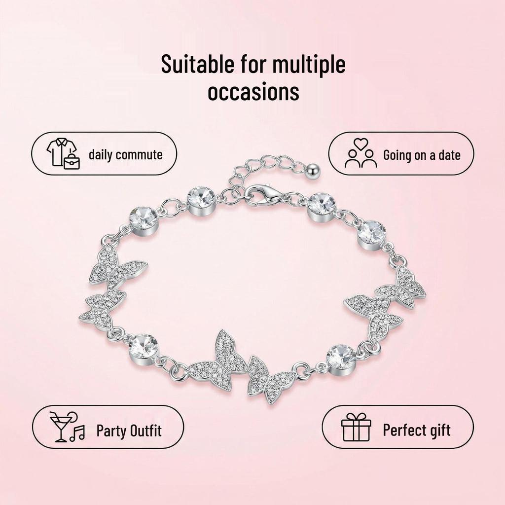 Zircon Butterfly Bracelet: Korean Style, Simple, Ins-Inspired, Adjustable for Women.