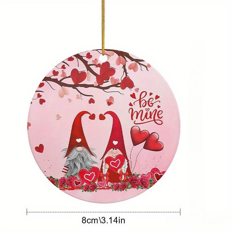 2D Flat Loving Gnomes Valentine's Day Peach Style Round Acrylic Decoration Sign, Suitable for Wall Decoration, Porch, Room, Villa, Accents Home, Hallw