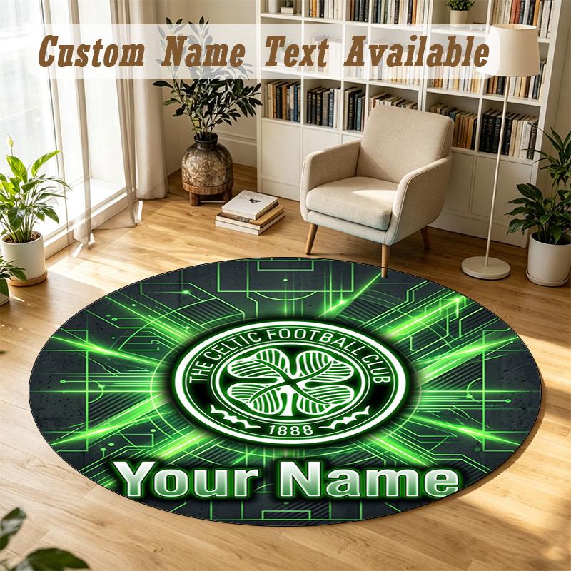 Round Rug Custom NameCeltic FC Pattern Non Slip Carpet Home Floor Decor