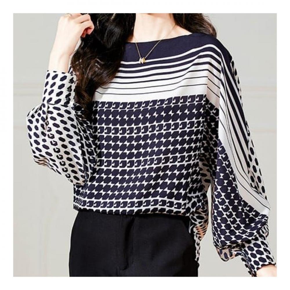 Navava Pointed Pattern Round Neck Long Sleeve Blouse Nb1889