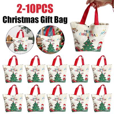 Grand Sac Cadeau de Noël Dessin Animé Père Noël Bonhomme de Neige Sac Fourre-tout Sac en Toile Motif Père Noël Élan Sac en Toile pour Enfants