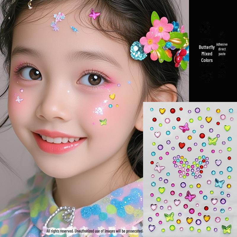 Blue Star Diamond Face Stickers: Adhesive Rhinestone Designs for Tear Eye Makeup, Perfect for Music Festivals.
