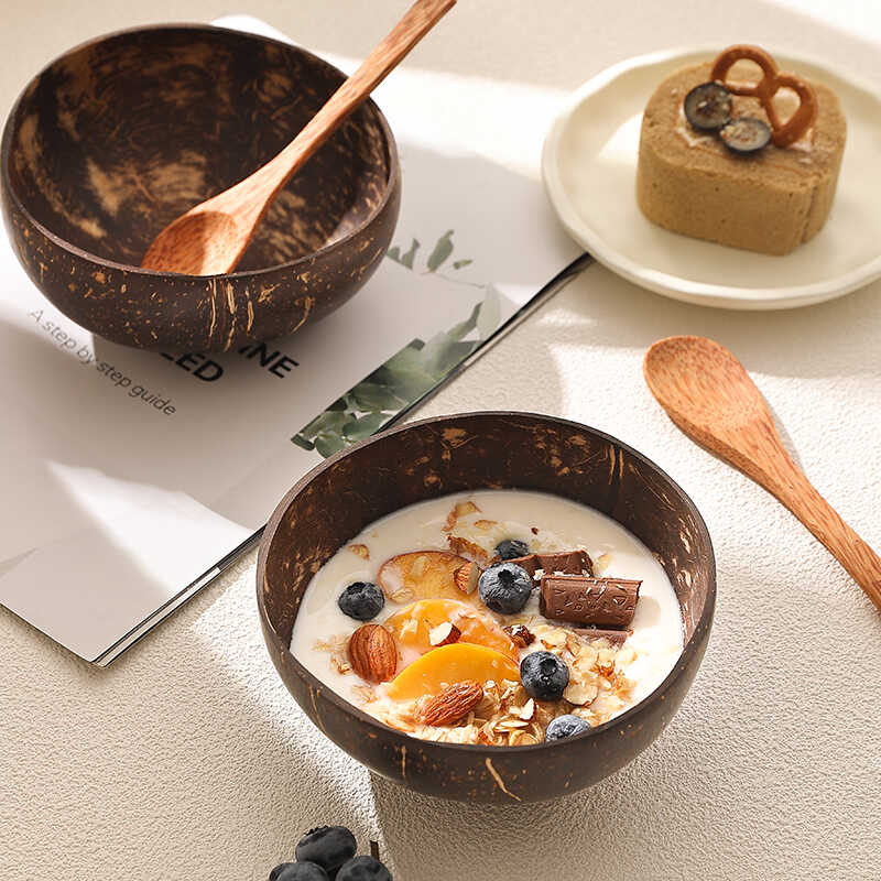 Natural Coconut Shell Bowl And Spoon Set For Serving Dishes Salad Wooden Reusable Kitchen Tableware Coconut Bowls Fruit Bowl