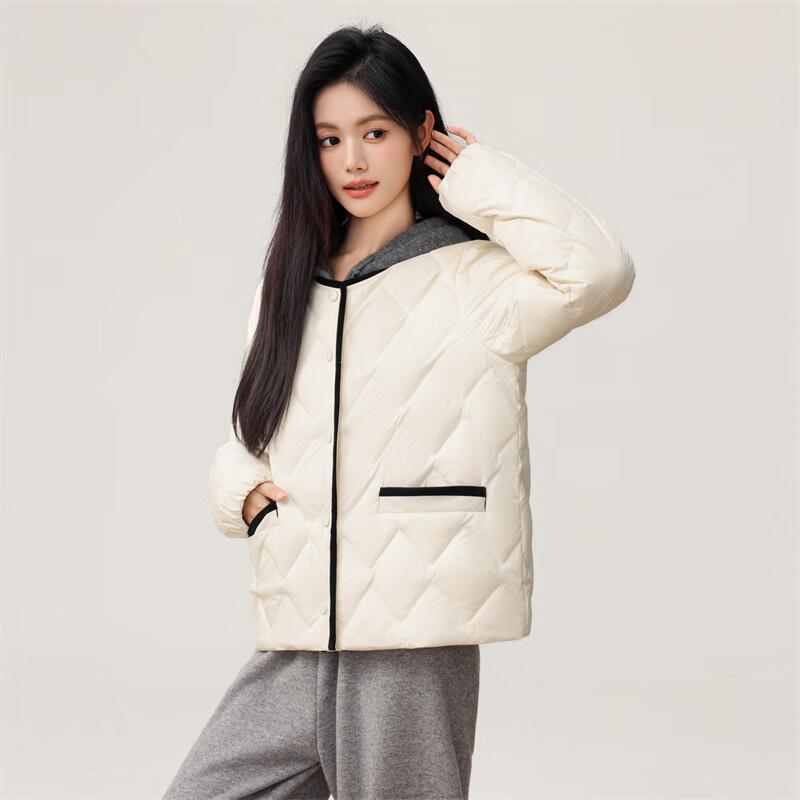 SNOWFLYING 2025 Women's Short Round Neck Rhombus Lightweight Down Jacket