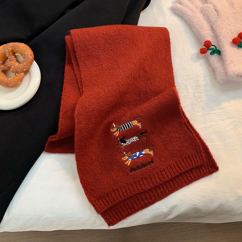 Contains Cute Puppy Knitted Scarf Women's Autumn and Winter Korean Atmosphere Versatile Student Couple Neck Scarf