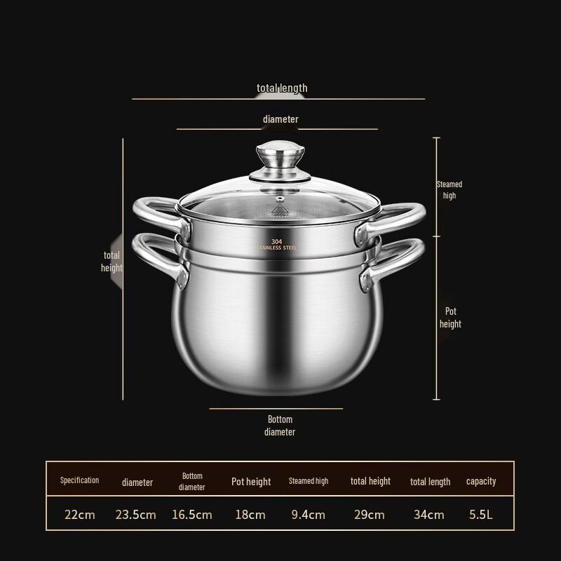 

Handun 316 Stainless Steel 22CM Soup Pot with Steamer