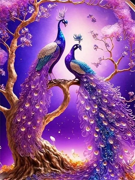 Pełny okrągły zestaw do malowania diamentami Pawie kwiaty Dekoracja domu Haft mozaika Zwierzęta Sztuka ścienna