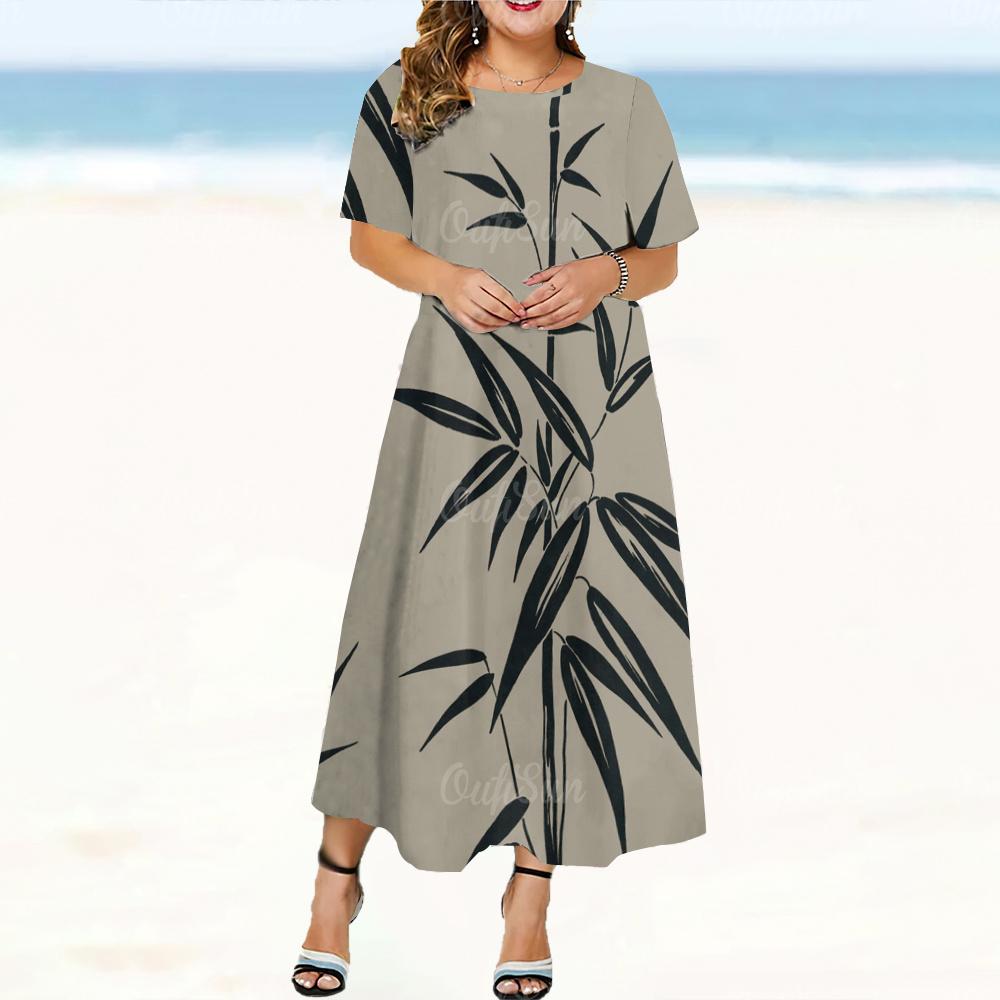 Letnia Elegancka Damska Sukienka z Okrągłym Dekoltem i Krótkim Rękawem z Drukiem Kwiatowym 3D Street Wear Codzienna Luźna Sukienka